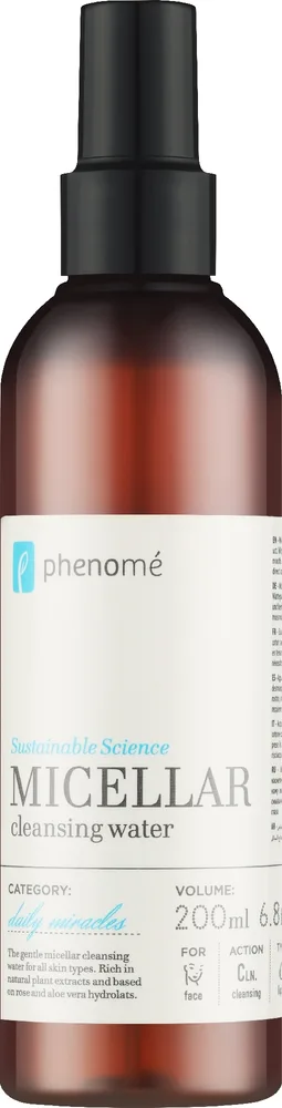 Phenome Sustainable Science мицеллярная вода очищающая с розовой водой и PHA для лица 200 мл