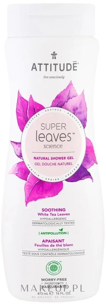 Натуральный гель для душа Attitude Super Leaves White Tea Leaves листья белого чая, 473 мл
