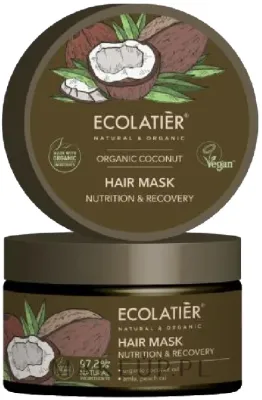 Маска для волос Ecolatier Organic Coconut питательная, для сухих и повреждённых волос, кокос, амла и ниацинамид, объём, 250 мл