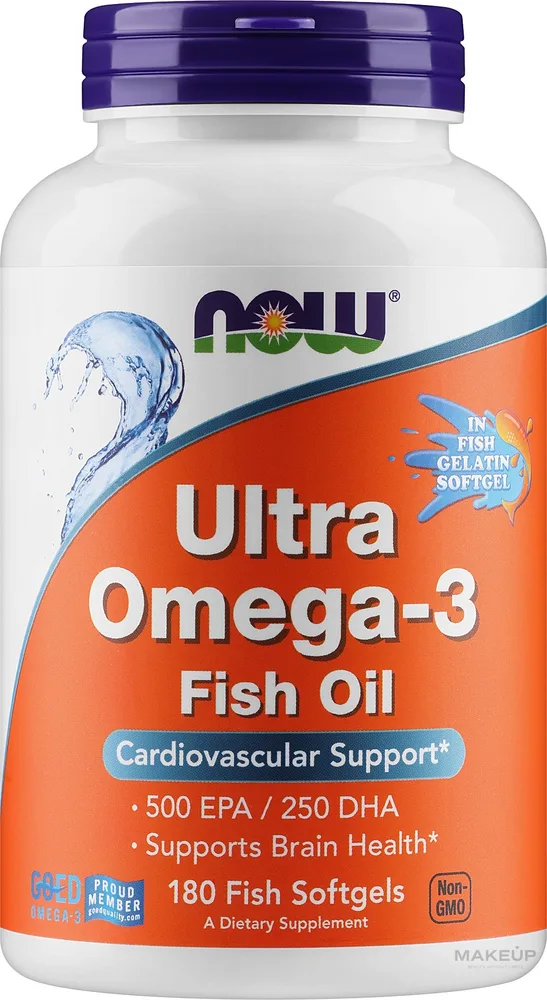 БАД Now Foods / Ultra Omega-3 500 EPA/250 DHA, омега-3, рыбный желатин, лимонный вкус, 180 шт