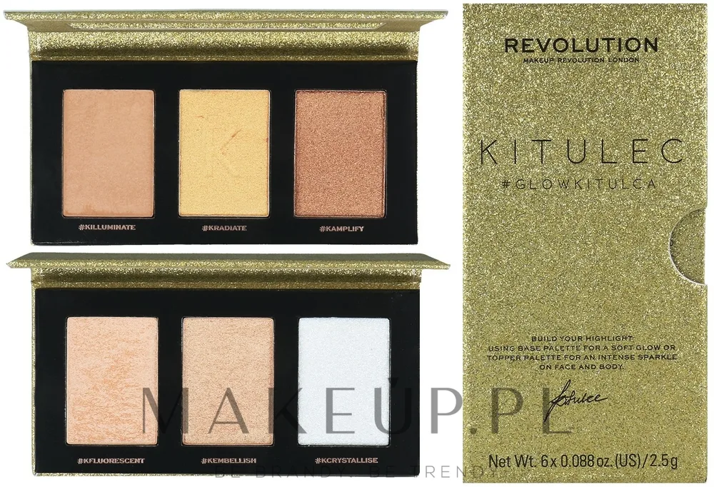 Набор палеток хайлайтеров Makeup Revolution Kitulec #GlowKitulca Highlighter Palette для лица и тела, база и топпер, 2 х 7,5 г