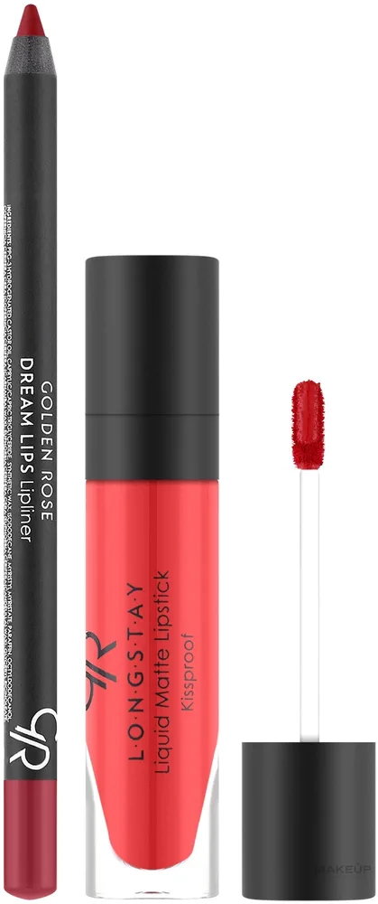Набор для губ Golden Rose Matte LipKit Scarlet Red матовая помада и карандаш с маслом авокадо 5,5 мл + 1,6 г