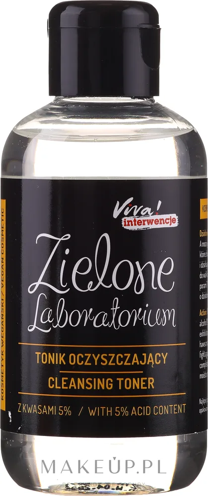 Очищающий тоник Zielone Laboratorium с кислотами 5%, гликолевая и молочная кислота, 150 мл, веган