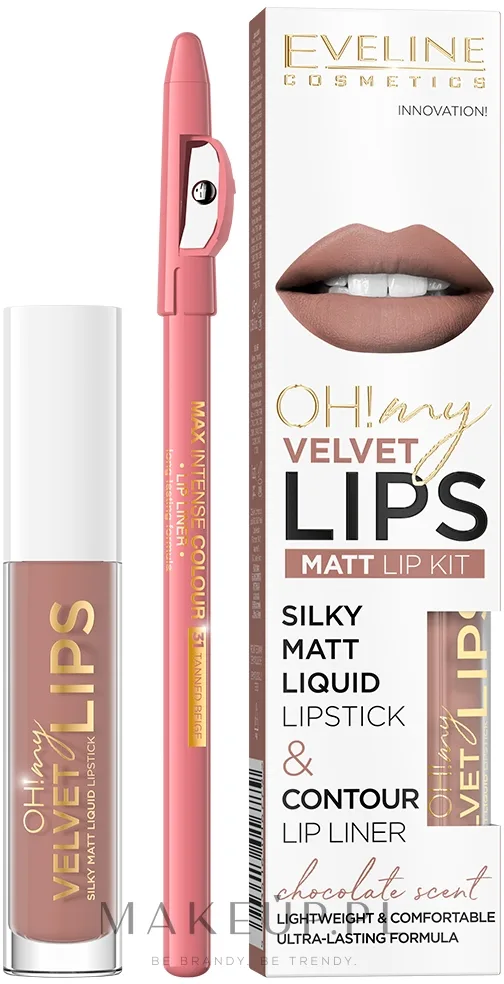 Eveline Cosmetics Zestaw - Набор для губ Eveline Oh! My Velvet Lips матовая помада и карандаш с гиалуроном 4,5 г + 1 г
