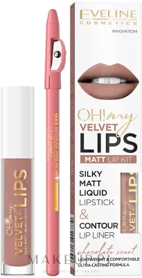 Eveline Cosmetics Zestaw - Набор для губ Eveline Oh! My Velvet Lips матовая помада и карандаш с гиалуроном 4,5 г + 1 г