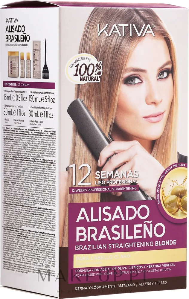 Набор Kativa Alisado Brasileno Straighten Blonde шампунь маска и кондиционер для выпрямления светлых волос