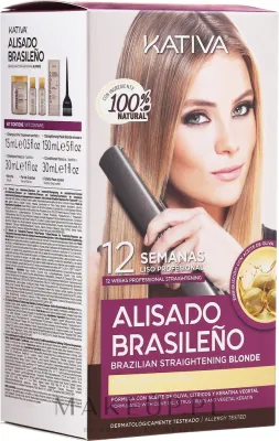 Набор Kativa Alisado Brasileno Straighten Blonde шампунь маска и кондиционер для выпрямления светлых волос