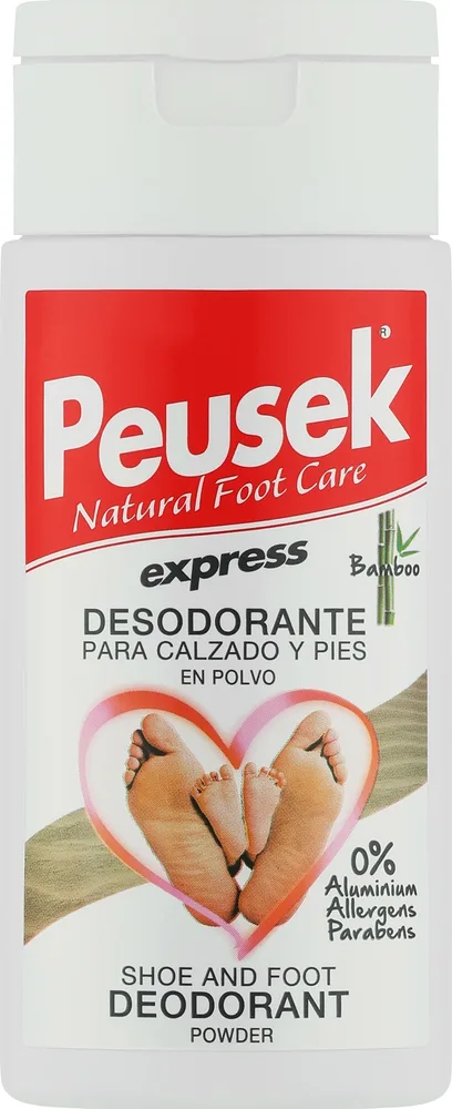 Peusek Express дезодорант для ног и обуви пудровый от запаха и потливости стоп с аппликатором-губкой с ментолом и оксидом цинка 40 г