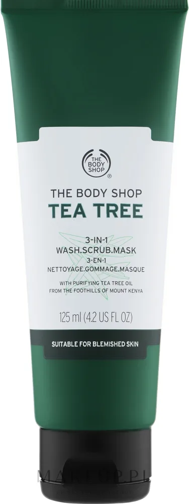 The Body Shop Tea Tree 3-in-1 Wash Scrub Mask — средство для умывания, маска и скраб 3 в 1 с чайным деревом, 125 мл