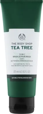The Body Shop Tea Tree 3-in-1 Wash Scrub Mask — средство для умывания, маска и скраб 3 в 1 с чайным деревом, 125 мл