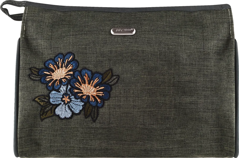 Косметичка Top Choice Soft 96044 вышивка цвет хаки 24х16х8,5 см