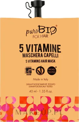 PuroBio Cosmetics puroBIO Cosmetics For Hair 5 Vitamins Mask - Маска для волос PuroBio for Hair с 5 витаминами, для сухих и окрашенных волос, экстракт льна и малины, блеск, 40 мл