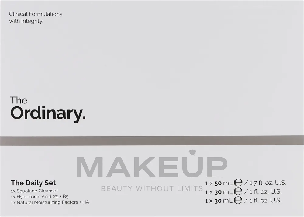Набор The Ordinary The Daily сыворотка с гиалуроном сквалановый бальзам и NMF 30+50+30 мл