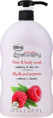 Мыло для душа для волос и тела Naturaphy Raspberry & Aloe Vera с малиной и алоэ вера, 1000 мл