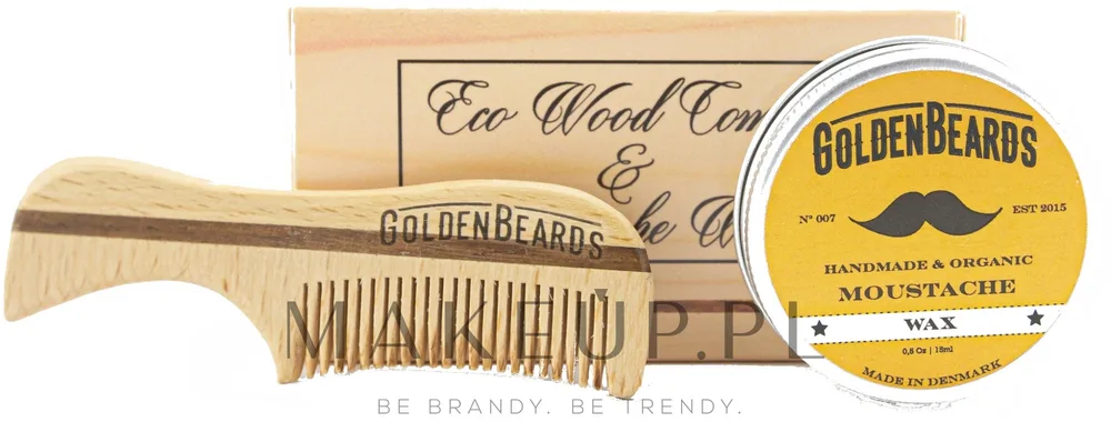 Набор для усов Golden Beards воск для усов и деревянный гребень с маслом ши и арганой 15 мл
