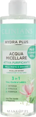 Clinians Hydra Plus мицеллярная вода 3в1 зелёный чай и магнолия для лица 400 мл