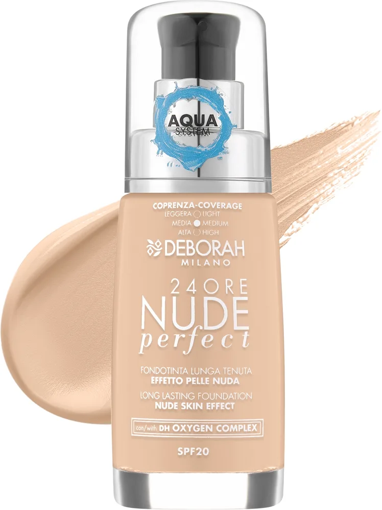 Тональный флюид Deborah 24Ore Nude Perfect Aqua System Foundation стойкий SPF 20, 30 мл, оттенок 05