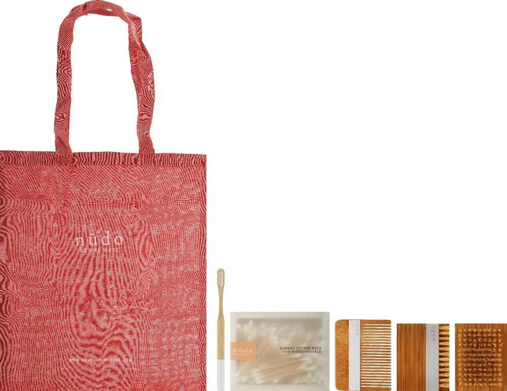 Набор Nudo Nature Made Bamboo Essentials бамбуковые ватные палочки 200 шт зубная щетка щетка для ногтей расческа и сумка
