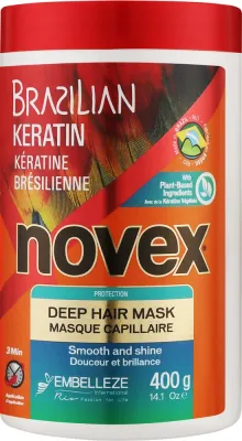 Маска для волос Novex Brazilian Keratin кератиновая восстанавливающая, для повреждённых волос, протеины пшеницы, витамин E, 400 мл и