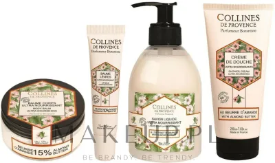 Набор Collines de Provence Almond гель мыло бальзам для тела и бальзам для губ с маслом ши и миндалем 200+300+150+15 мл