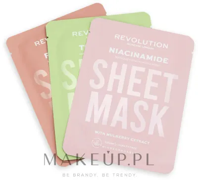 Набор тканевых масок Revolution Skincare с ниацинамидом розовой глиной и чайным деревом 3 шт