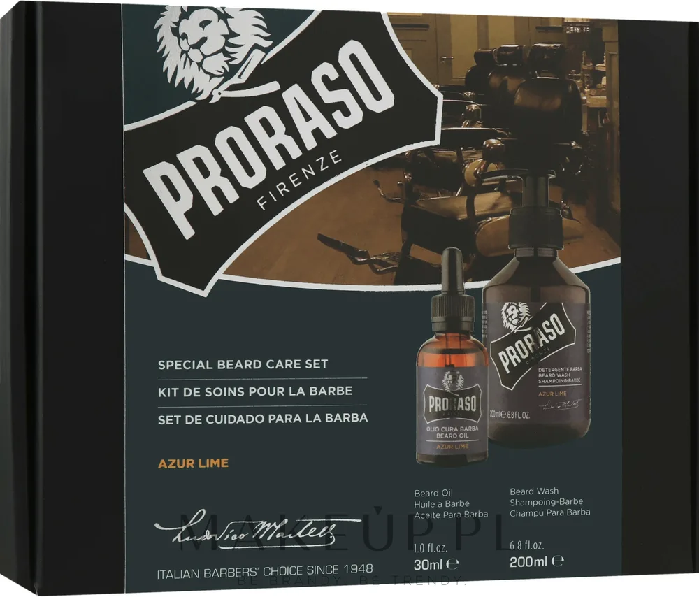 Набор для бороды Proraso Azur Lime шампунь и масло с цитрусовым ароматом и авокадо 200+30 мл