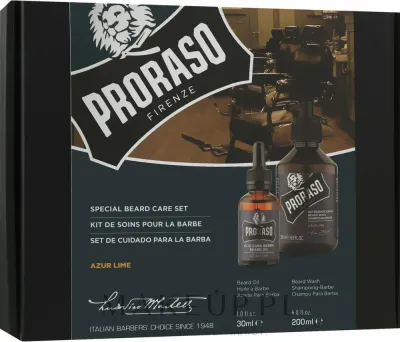 Набор для бороды Proraso Azur Lime шампунь и масло с цитрусовым ароматом и авокадо 200+30 мл
