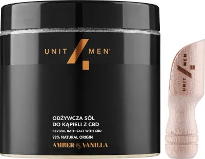 Набор для ванны Unit4Men Amber & Vanilla соль с конопляным маслом и CBD и деревянная ложечка 700 г