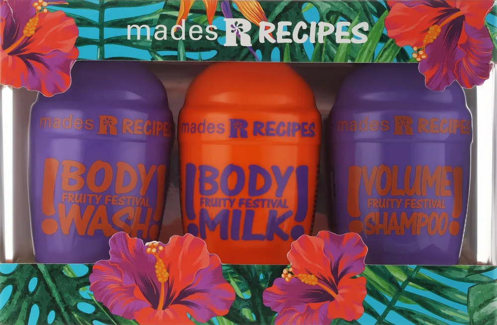 Набор Recipes Fruity Festival шампунь гель для душа и молочко для тела с фруктовыми экстрактами 3x100 мл