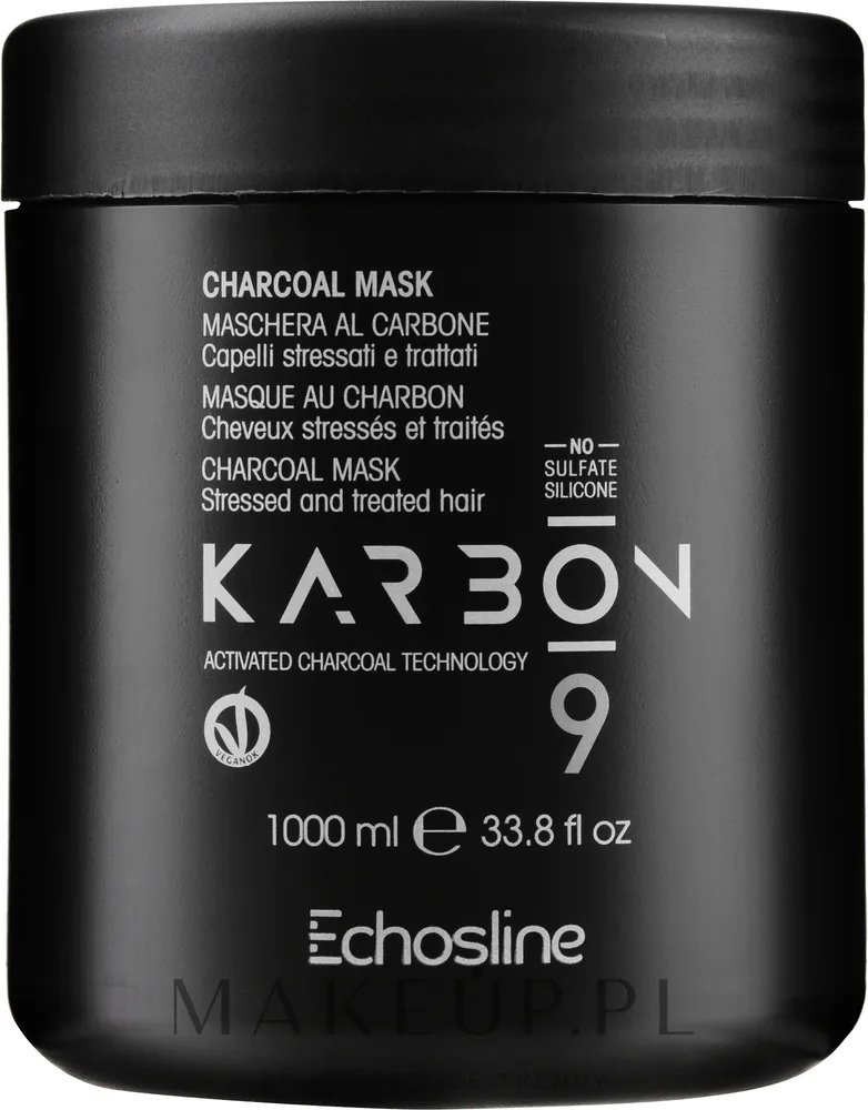 Маска для волос Echosline Seliar Karbon 9 очищающая, с активированным углём, каолин, масло ши, экстракты крапивы и розмарина, 300 мл