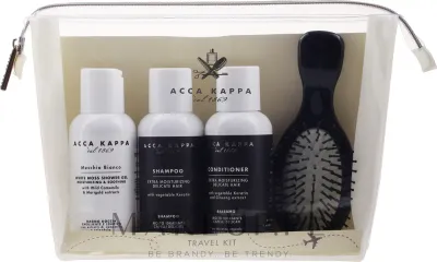 Дорожный набор Acca Kappa White Moss шампунь кондиционер гель для душа щетка и косметичка 3x100 мл