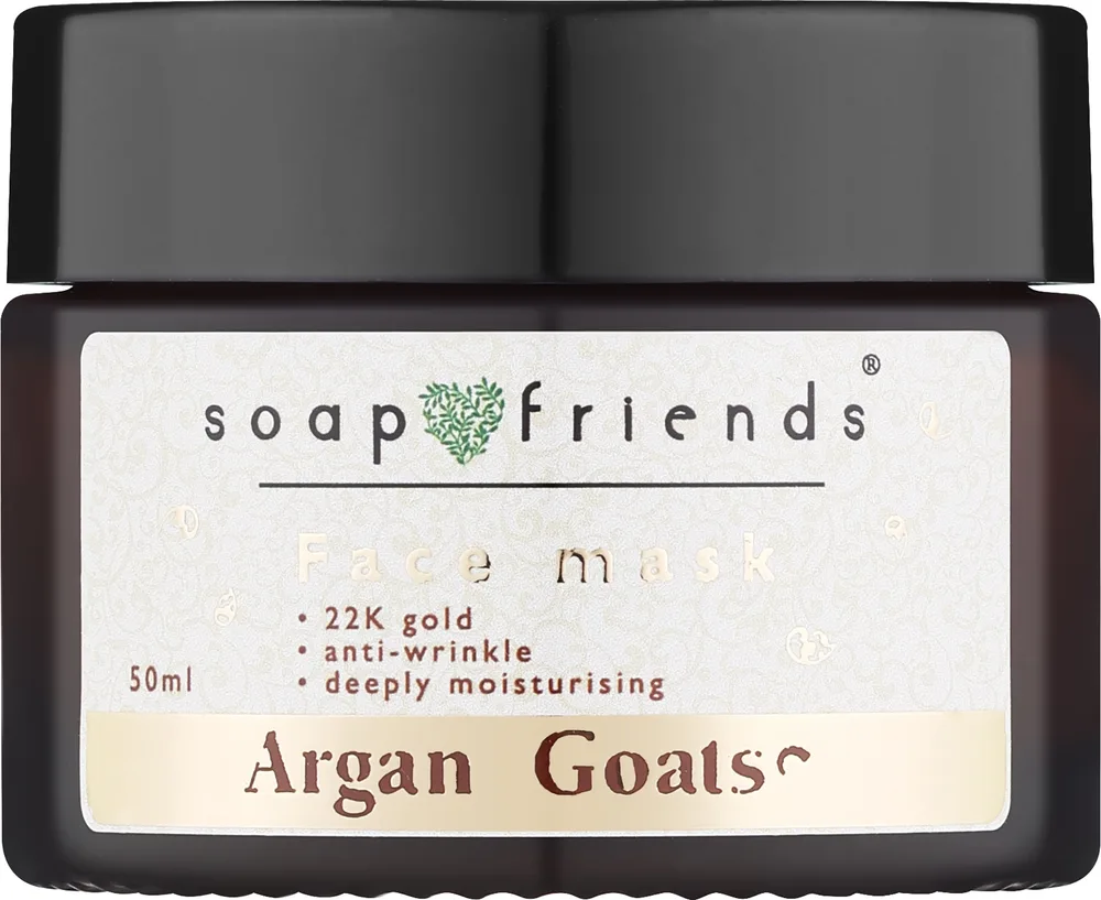 Soap&Friends Argan & Goats Mask — восстанавливающе-очищающая маска для лица с 22-каратным золотом, 50 мл