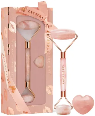 Набор Crystallove Rose Quartz Roller Selflove роллер из розового кварца и массажный камень