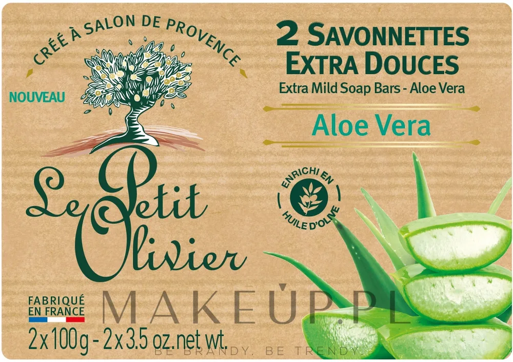 Мыло кусковое Le Petit Olivier Aloe Vera с алоэ вера и оливковым маслом, 2 x 100 г