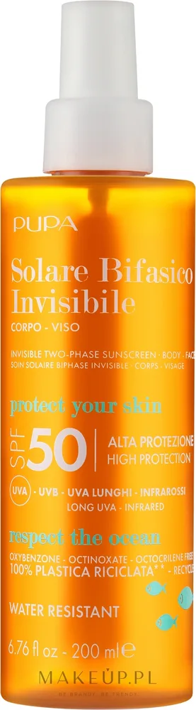 Крем солнцезащитный Pupa SPF 50 двухфазный для лица и тела водостойкий 200 мл