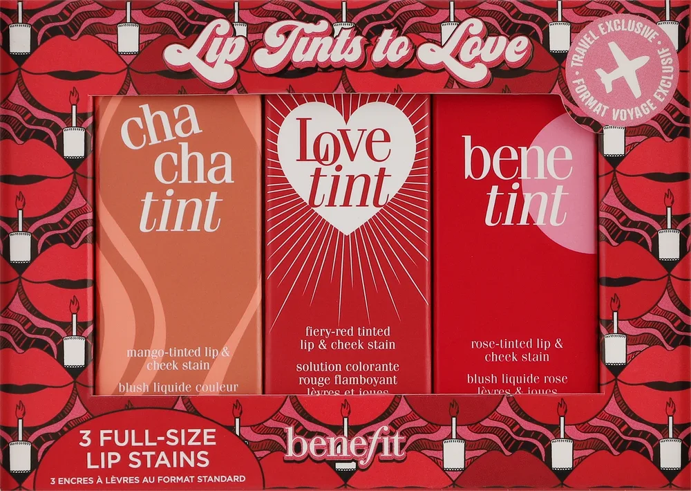 Набор тинтов для губ и щек Benefit Lip Tints to Love Chachatint Lovetint и Benetint 3x6 мл