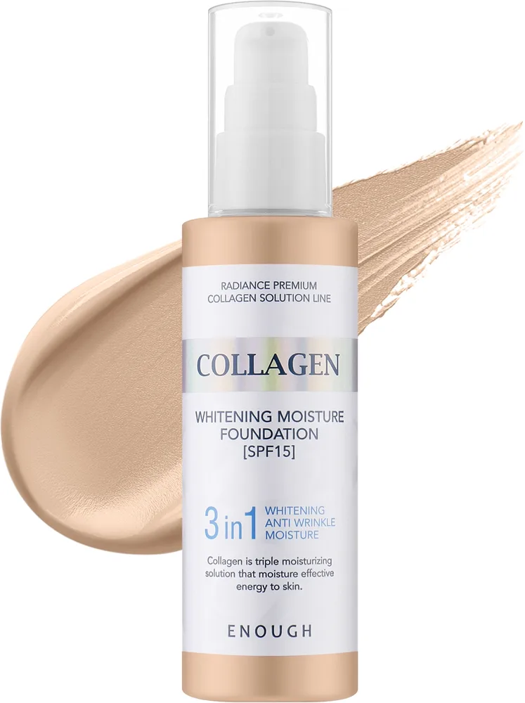 Тональная основа Enough 3in1 Collagen Whitening Moisture Foundation 3 в 1 с коллагеном SPF 15, 100 мл, оттенок 21