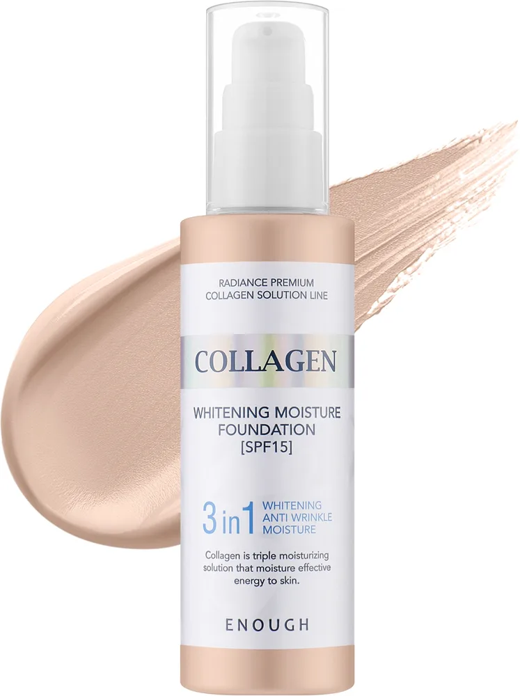 Тональная основа Enough 3in1 Collagen Whitening Moisture Foundation 3 в 1 с коллагеном SPF 15, 100 мл, оттенок 13
