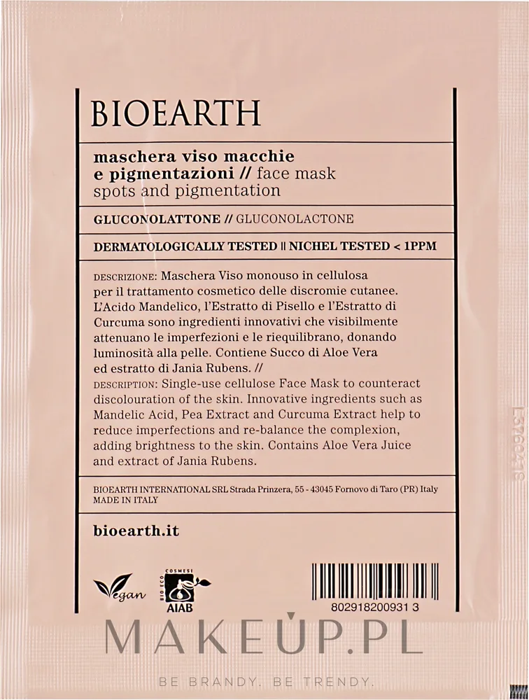 Bioearth Anti-Pigmentation Face Mask — маска для лица против пигментации, 15 мл