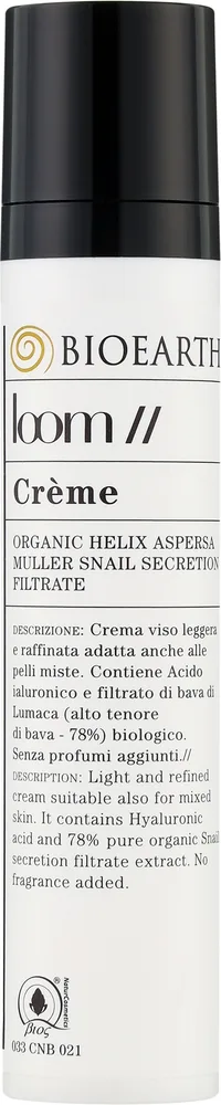 Крем для лица Bioearth Loom Snail Secretion Light с муцином улитки 79% лёгкий 50 мл