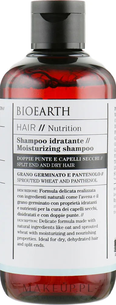 Шампунь Bioearth Hair Moisturising увлажняющий с проростками пшеницы и овсом для сухих волос, 250 мл