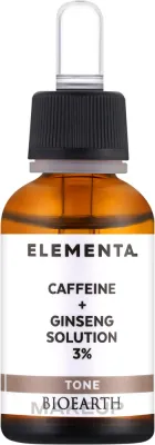 Сыворотка для лица Bioearth Elementa Tone с кофеином и женьшенем 3% тонизирующая 15 мл
