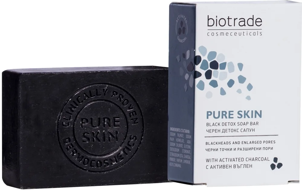 Мыло-детокс для лица и тела Biotrade Pure Skin Black Detox с активированным углём, 100 г