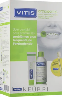 Набор для брекетов Dentaid Vitis Orthodontic зубная паста щетка и ополаскиватель с фтором и алоэ 100+500 мл