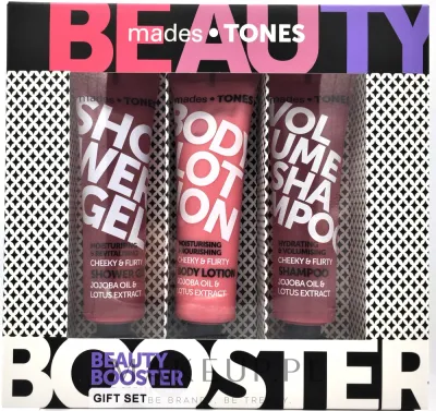 Набор Tones Cheeky & Flirty Beauty Booster гель для душа лосьон и шампунь с лотосом 3x65 мл