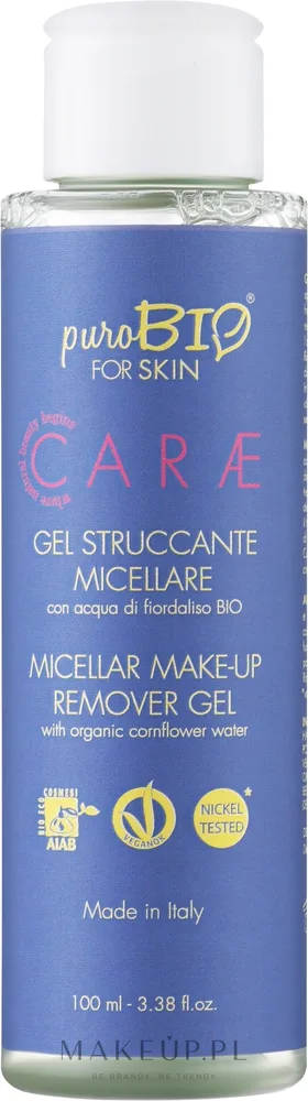 Мицеллярный гель для снятия макияжа PuroBio Cosmetics с водой василька и гамамелисом 100 мл