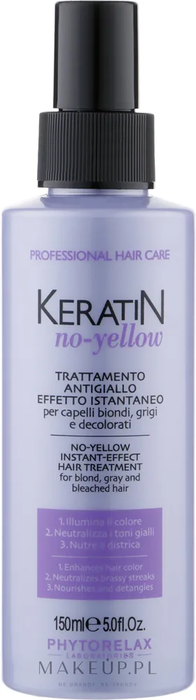 Phytorelax Laboratories Phytorelax Laboratories Keratin No-Yellow Instant Efect Hair Treatment - Маска-спрей для волос Phytorelax Keratin No-Yellow против желтизны, для светлых волос, кератин, фиолетовый пигмент, 150 мл