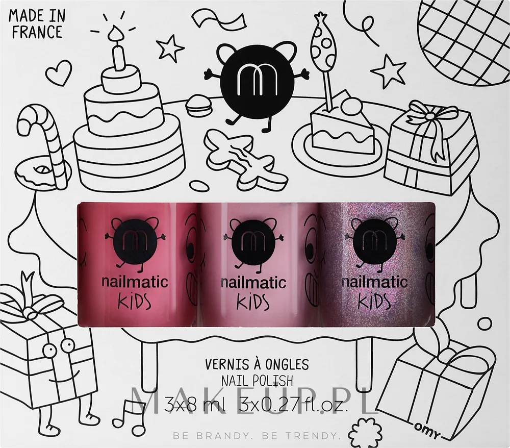Детский набор лаков для ногтей Nailmatic Party Kids на водной основе 3 оттенка 3x8 мл