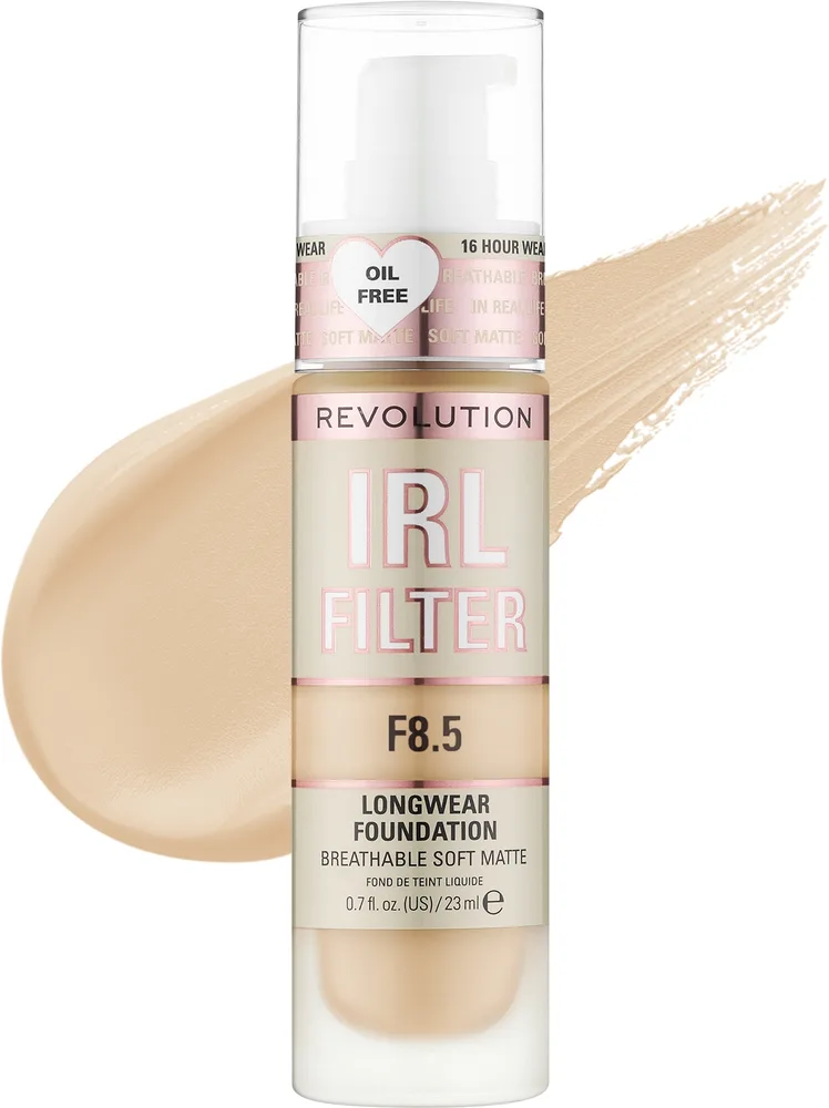 Тональная основа Makeup Revolution IRL Filter Longwear Foundation матирующая стойкая, 23 мл, оттенок F8.5