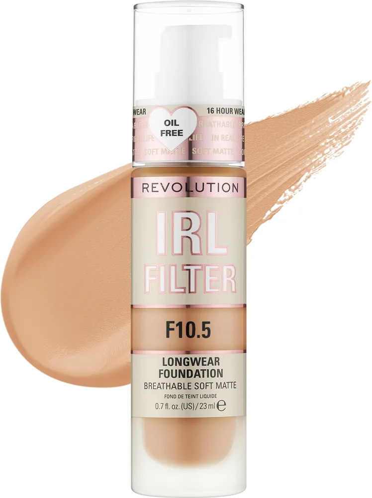 Тональная основа Makeup Revolution IRL Filter Longwear Foundation матирующая стойкая, 23 мл, оттенок F10.5